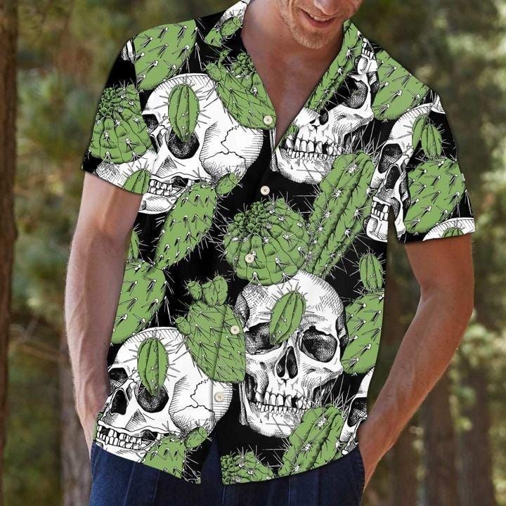 Felacia [Hawaii Shirt] Skull and Cactus Hawaiian Aloha Shirts-ZX1010